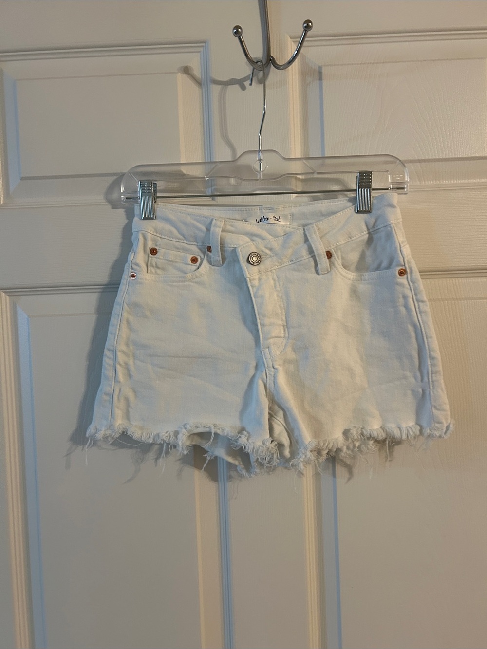 Women's White Frayed Hem Denim Shorts